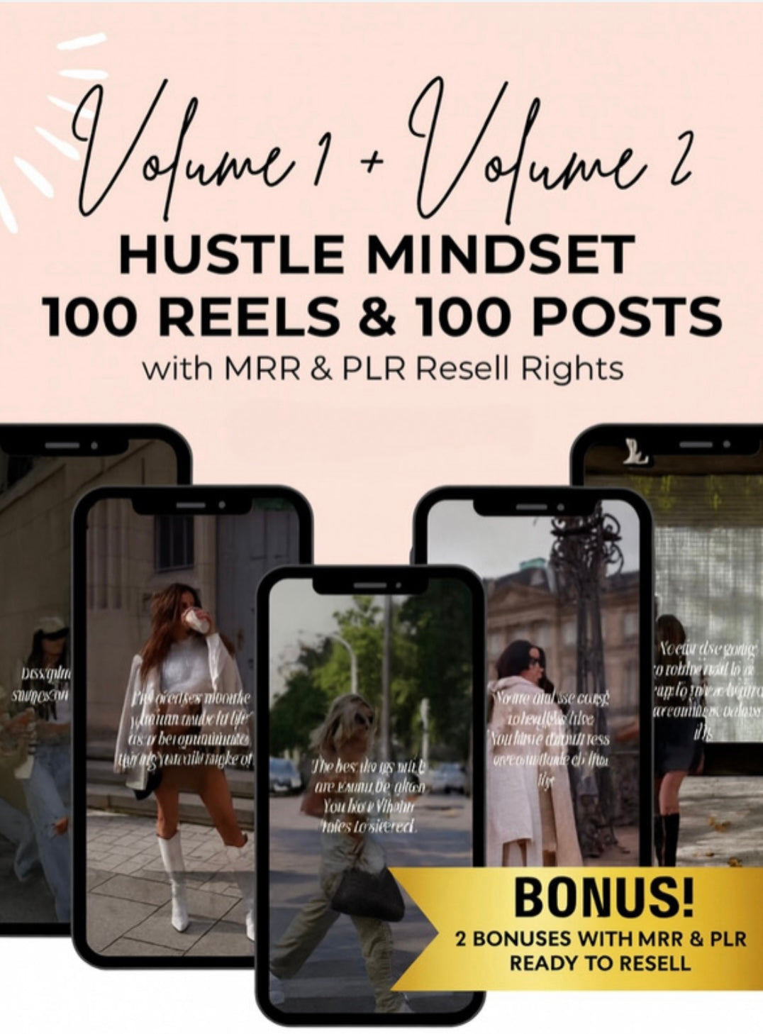 200 Hustle CEO Mindset Reels & Post Bundle with MRR + PLR Resell Rights