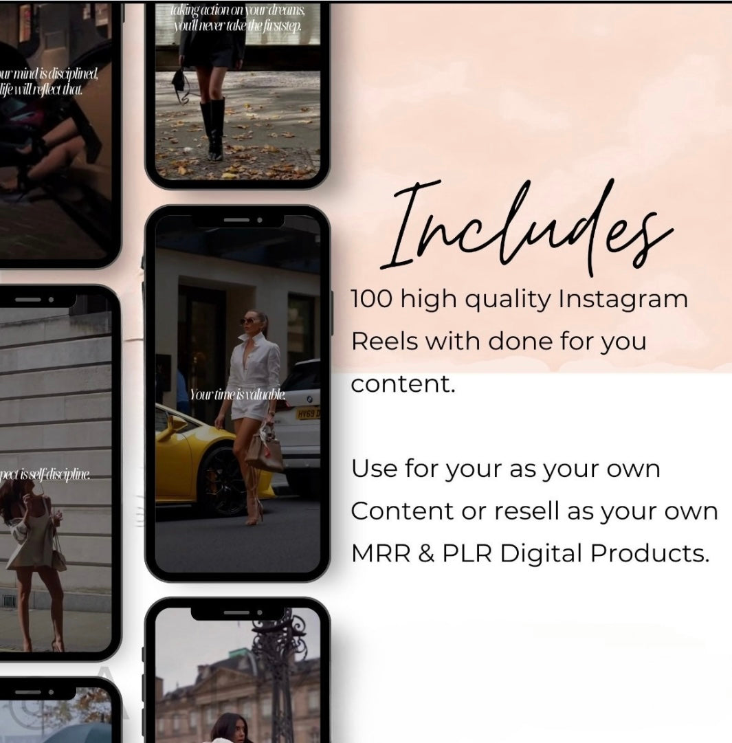 200 Hustle CEO Mindset Reels & Post Bundle with MRR + PLR Resell Rights