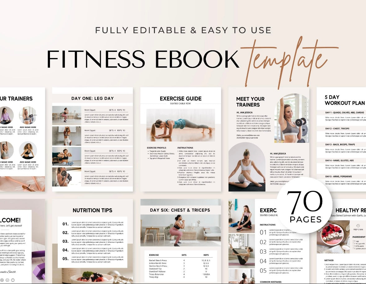 Nutrition Fitness Ebook Template | Fitness Program Planner | Fitness Yoga Coach Template | Nutrition Coach | Workout Personal Training | Gym Packet